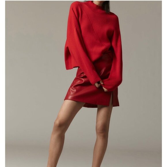 Maeve Anthropologie The Meredith Mock-Neck Sweater XL Red Pullover Relaxed Fit - Picture 1 of 8